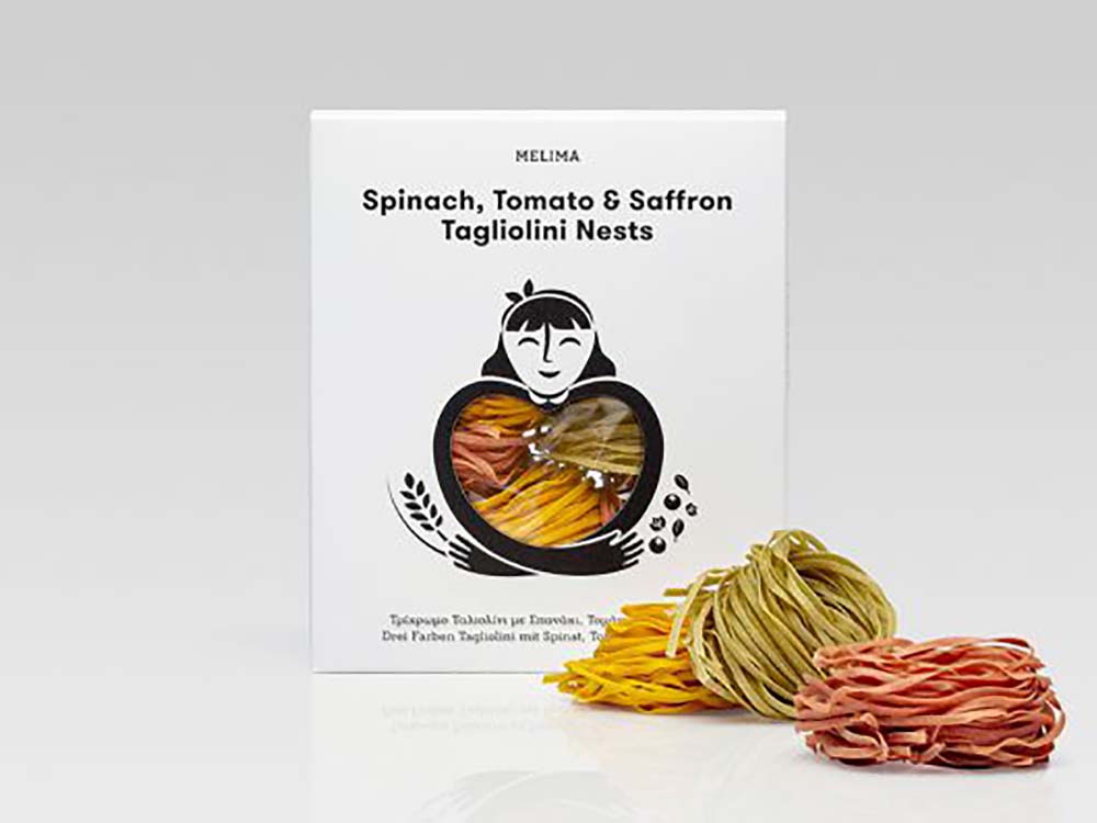 MELIMA εργαστήριο ελληνικών προϊόντων Άγιος Στέφανος Τρίχρωμο Ταλιολίνι με Σπανάκι, Τομάτα & Ζαφορά